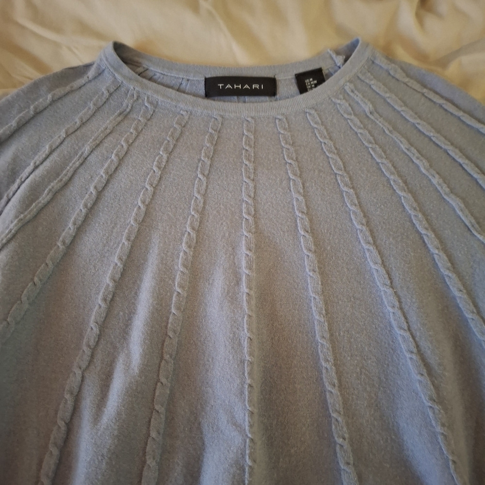 Tahari Women's Soft Blue Cable Knit Sweater - Picture 5 of 8